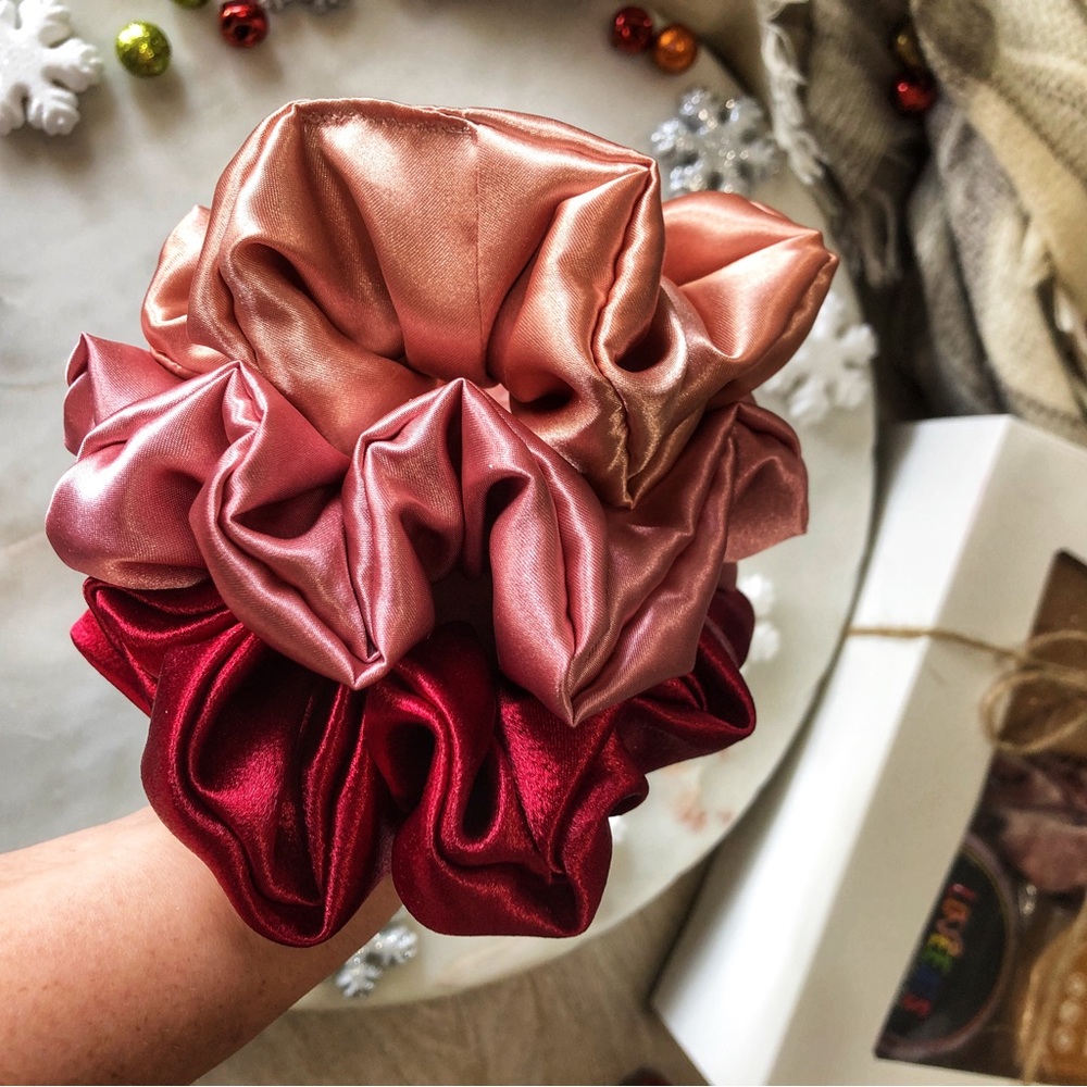 3 Pack Handmade Large Fluffy Satin Scrunchies